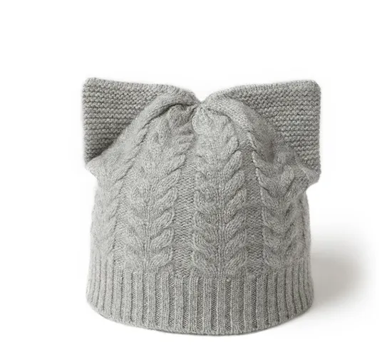 Custom Cute Women s Pure Cashmere Knitted Hat with Ears 1