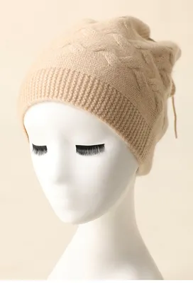 Wholesale Custom Cable Knit Cashmere Hat with Loops 1