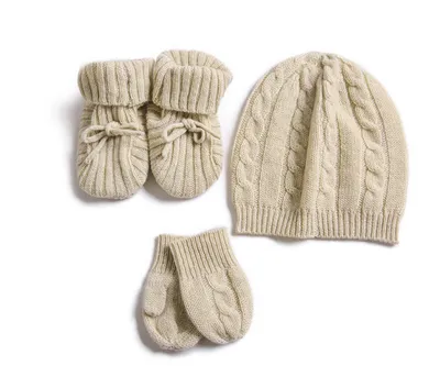 Super Soft Organic Cashmere Baby Hat Shoes Gloves Set 1
