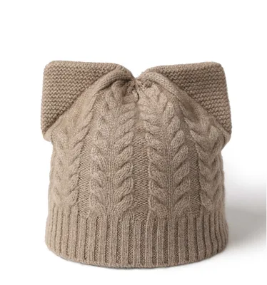 Ladies Cute Cable Knit Pure Cashmere Hat 1