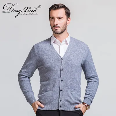 Plain Knit Fashion Color Gray Men Sweater Cashmere Cardigan