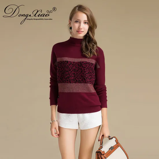 Round Neck Fashion Leopard Knitted Wool Cashmere Ladies Sweater 1