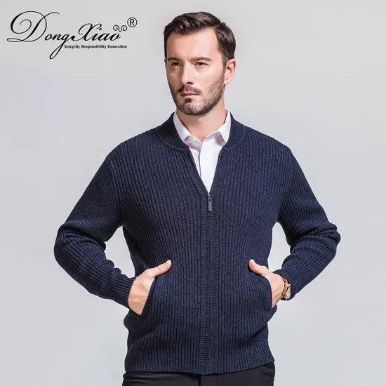 Rib Knitted Men Winter Wool Cashmere Cardigan with Zipper 1