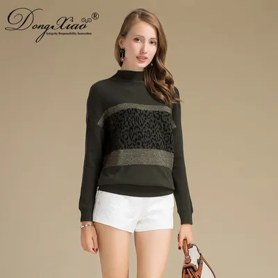 Latest Design Leopard Stipe Knitted Long Sleeve Cashmere Sweater 1