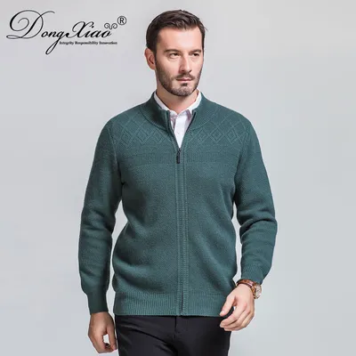High Neck Zipper Sweater Wool Cashmere Men Cardigan 1