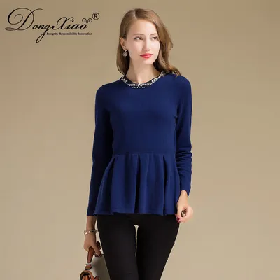 Ladies Skirt Style Pullover Long Sleeves Sweater with Necklace 1