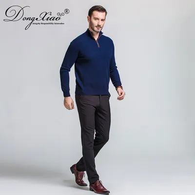 Autumn Winter Knitwear Wool Cashmere Half Zip Men Sweater 1
