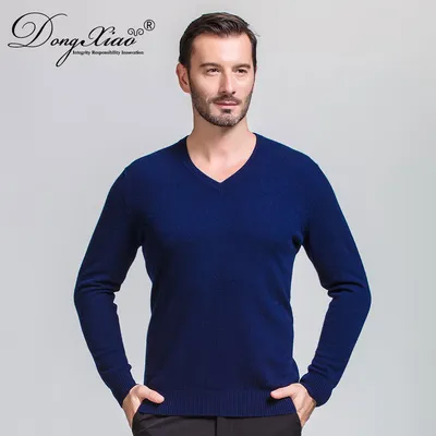 Pure Color Business Classic Style V Neck Cashmere Sweater 1