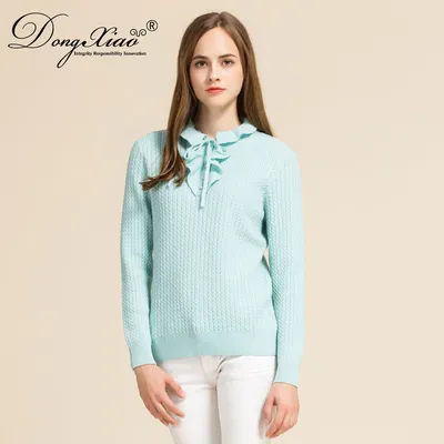 Fashion Custom Lotus Collar Half Buttons Cashmere Wool Women Sweater 1