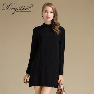 Long Knitwear Round Neck Cashmere Sweater for Women 1