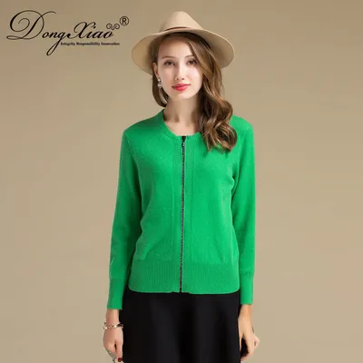 Round Neck Zip Garments Women Long Sleeve Cardigan 1