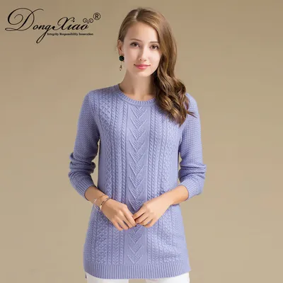 Women Crew Neck Long Sleeve Double Jacquard Knit Pullover Sweater 1