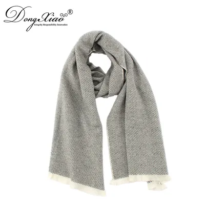 Gray and White Mixed Color Twill Pattern Cashmere Scarf 1