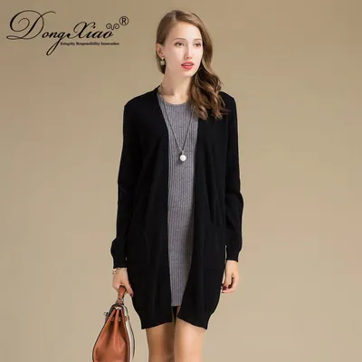 Long Style Knitted Women Cashmere Wool Mixed Sweater Cardigan 1