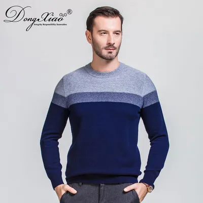 Men s Long Sleeves Round Neck Wool Cashmere Sweaters 1