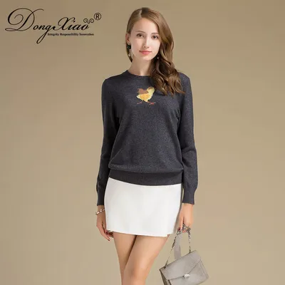 Fashion Round Neck Intarsia Design Women Pure Cashmere Sweater 1