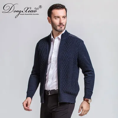Men s Business Cardigan Winter Sweater with Shoulder and Elbow Patches 1