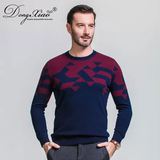Classic Thick Knitting Jacquard Men Wool Cashmere Sweater 1