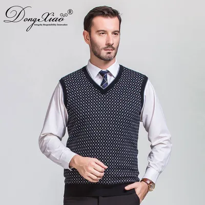 Vest Pattern Knitted Men V Neck Cashmere Sweater 1