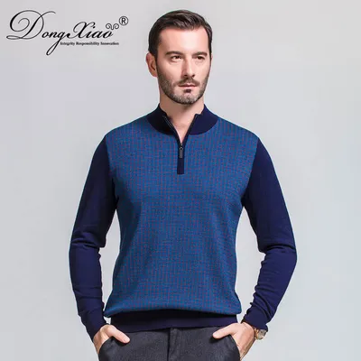 Knitted Quarter Zipper High Neck Cashmere Pullover Sweater for Men 1
