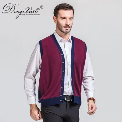 Old Men Buttons Vest Winter V Neck Sleeveless Cardigan 1