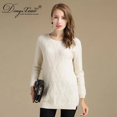 Fashion Design Diamond Knitted Wool Women Long Sweater 1