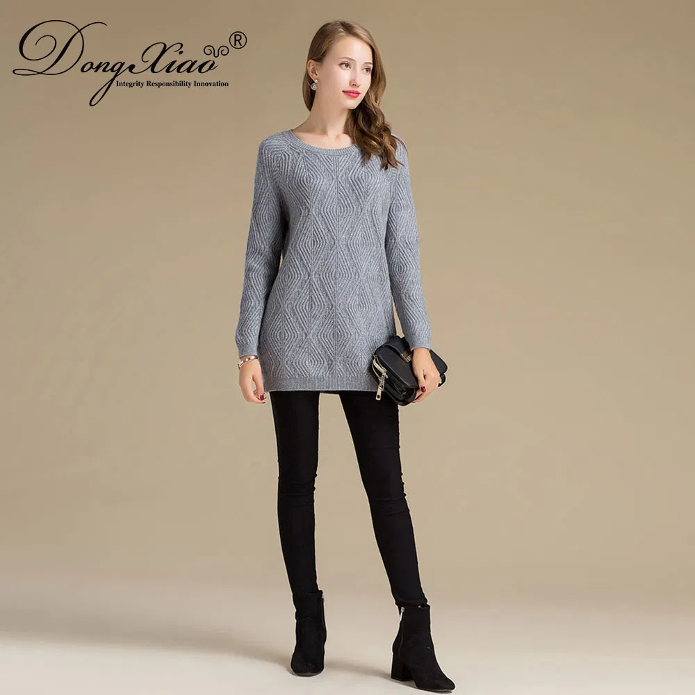 Round Neck Wool Cashmere Blended Women Long Sweater Design 2