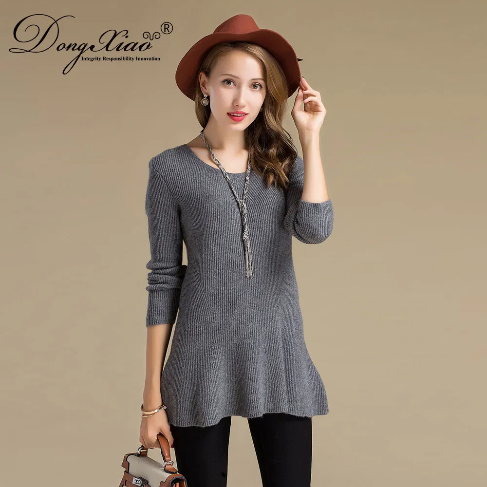 Ladies Stripe Knitted Basic Round Neck Wool Cashmere Sweater 2