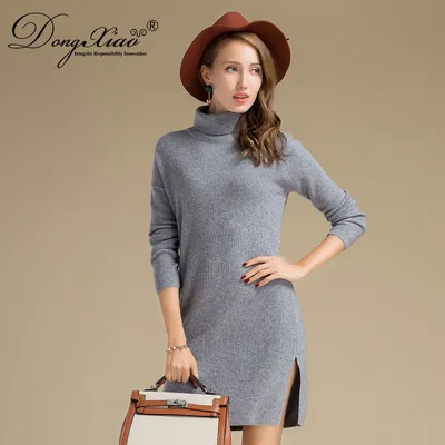 Thickness Knitted Women Wool Cashmere Dress Sweater 1