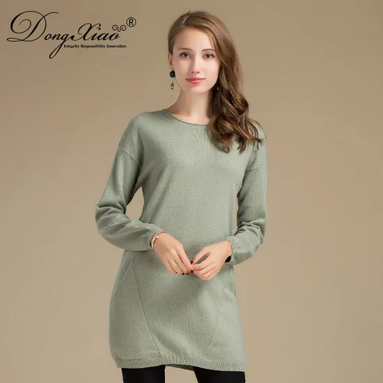 12gg Women Long Sleeve Wool Cashmere Pullover with Pockets 1