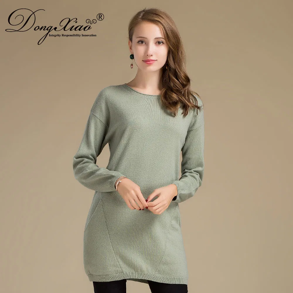 12gg Women Long Sleeve Wool Cashmere Pullover with Pockets 2