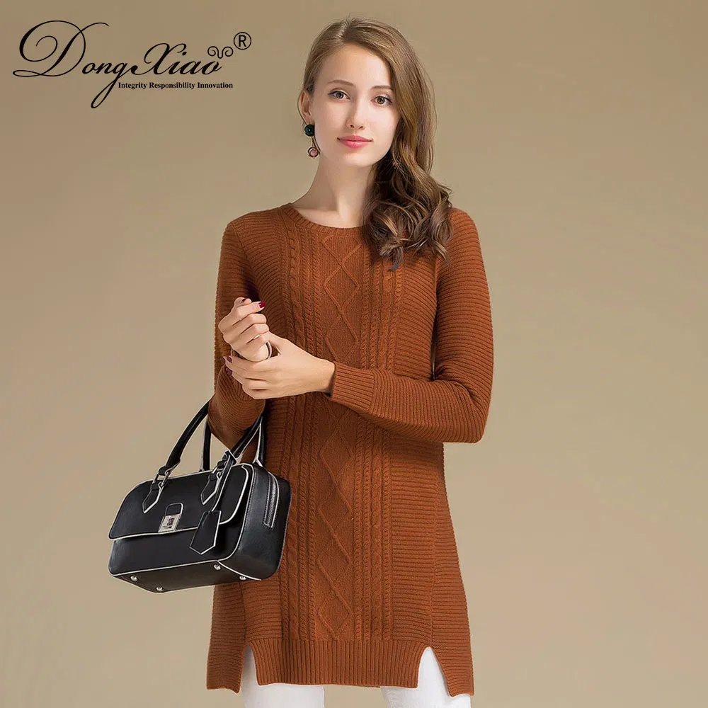 Cable and Weft Knitting Winter Long Cashmere Pullover Sweater 2