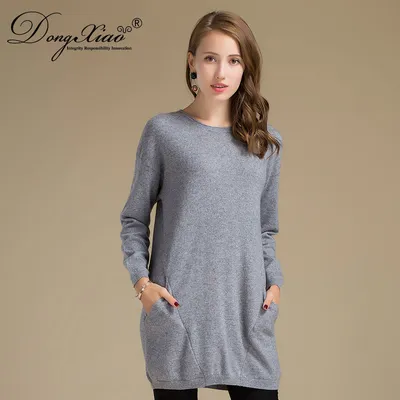 Crew Neck Long Style Women Wool Cashmere Jumper Sweater 1