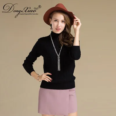 Slim Fit Long Sleeve Cashmere Blend Women Cable Pullover Sweater 1