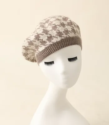 Houndstooth Knitted 100 Pure Cashmere Beret Hat 1