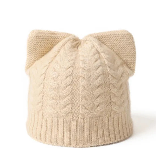 Wholesale Cable Knit Cute Cat Hat Pattern Cashmere Beanie 1