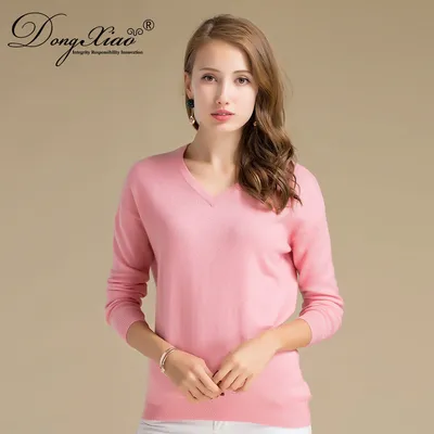 2020 Baby Pink V Neck 100 Cashmere Sweater for Ladies 1