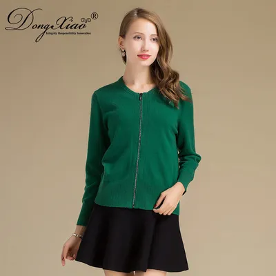Custom Knit Women Wool Cashmere Slim Fit Zip Cardigan 1
