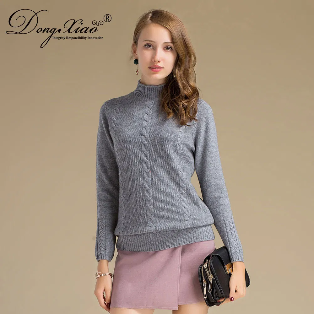 Cable Knitted Rolled Collar Women s Sweater Pullover 2