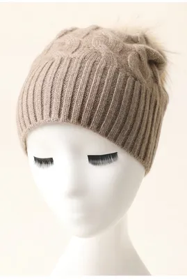 Thick Winter Knitted Cashmere Cable Beanie with POM POM 1