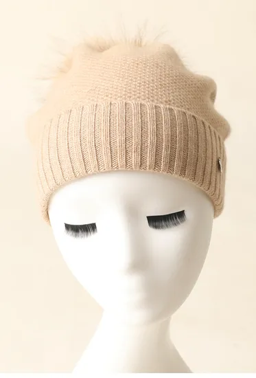 100 Pure Cashmere Cap Fashion Knitted Lady POM Beanie 1