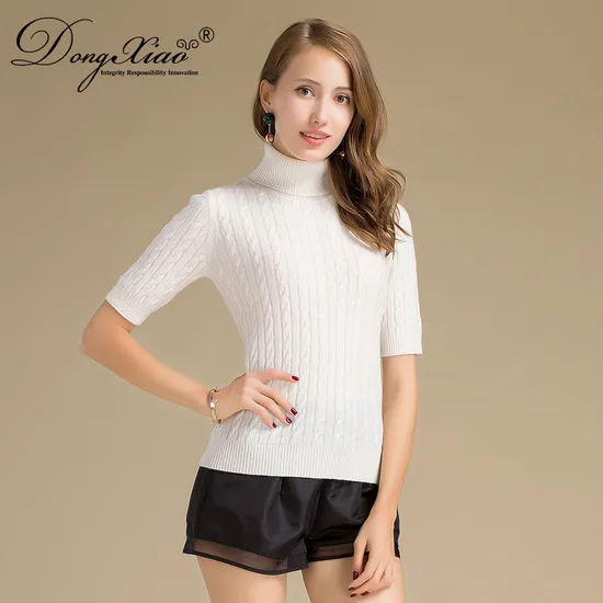 spring and Autumn Pullover Half Sleeve Cable Knitted Sweater 1