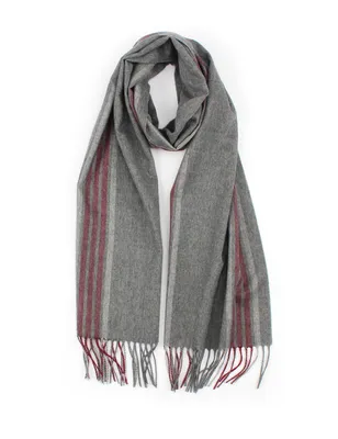 Gray Scarf with Red Wine Stripe 100 Cashmere Scarf 1