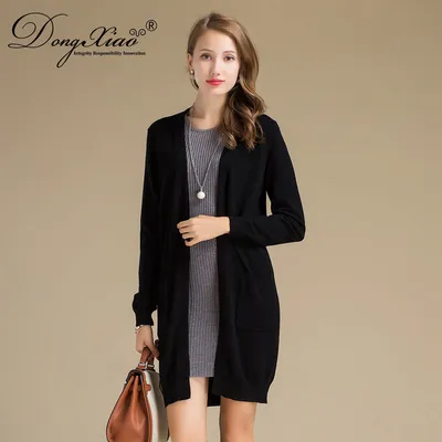 Women s Long Style No Button 100 Cashmere Sweater Cardigan 1
