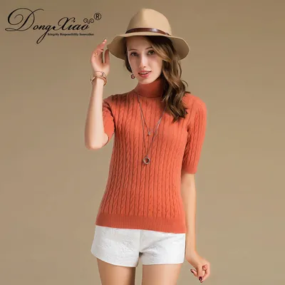Cable Knitting Cashmere Half Sleeve Sweater Women 1
