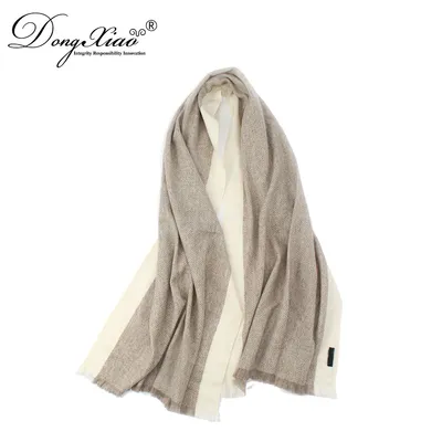 Woven Twill Beige Color Cashmere Scarf Shawl with White Border 1