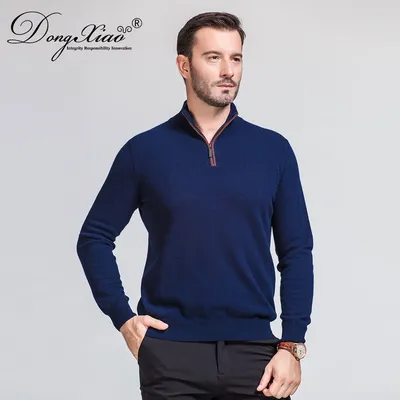 Quarter Zipper Stand up Collar 100 Cashmere Sweater for Men 1