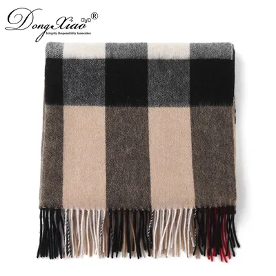 Fashion Camel and Gray 100 Wool Tartan Scarf 1