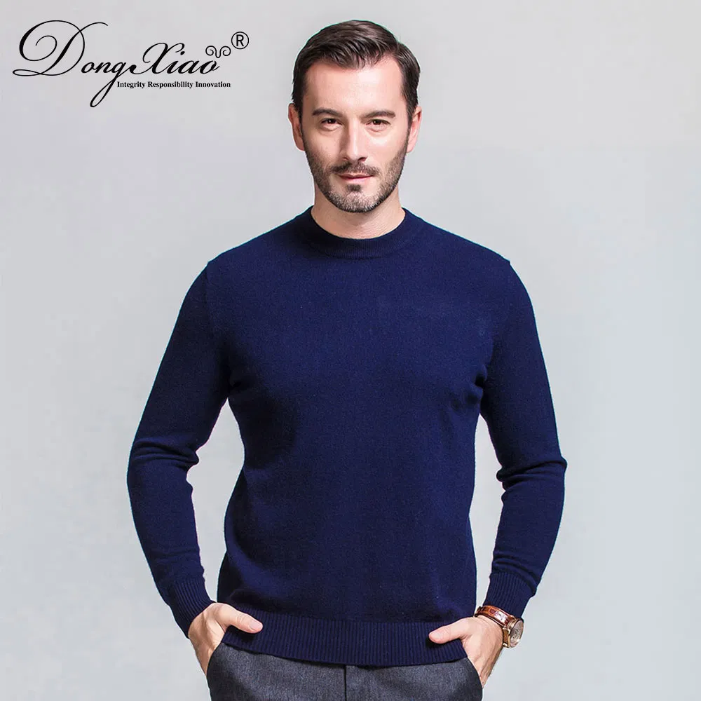 Men s Round Neck Pure Cashmere Pullover Sweater with Elbow Patches 2