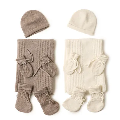 100 Cashmere Scarf Gloves Socks Hat Set for Baby 1